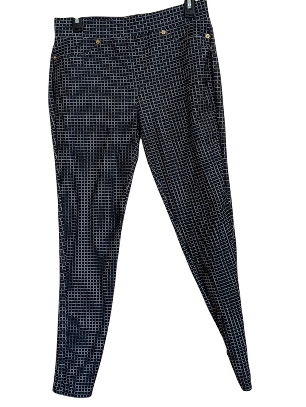 Michael Kors Black and White Checked Leggings M Business Casual Comfort Classic